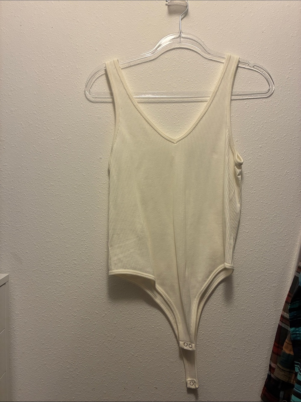 Cream Ribbed V-Neck Bodysuit
